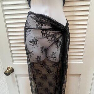 AKIRA Sheer Black Lace Maxi Skirt NWT Size L Floral Mesh